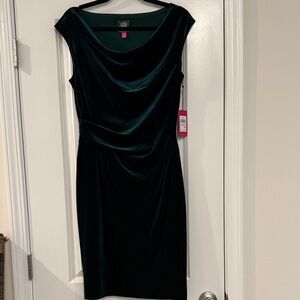 NWT Vince Camuto Womens Velvet Cowl Neck Ruched BodyconCocktail Dress